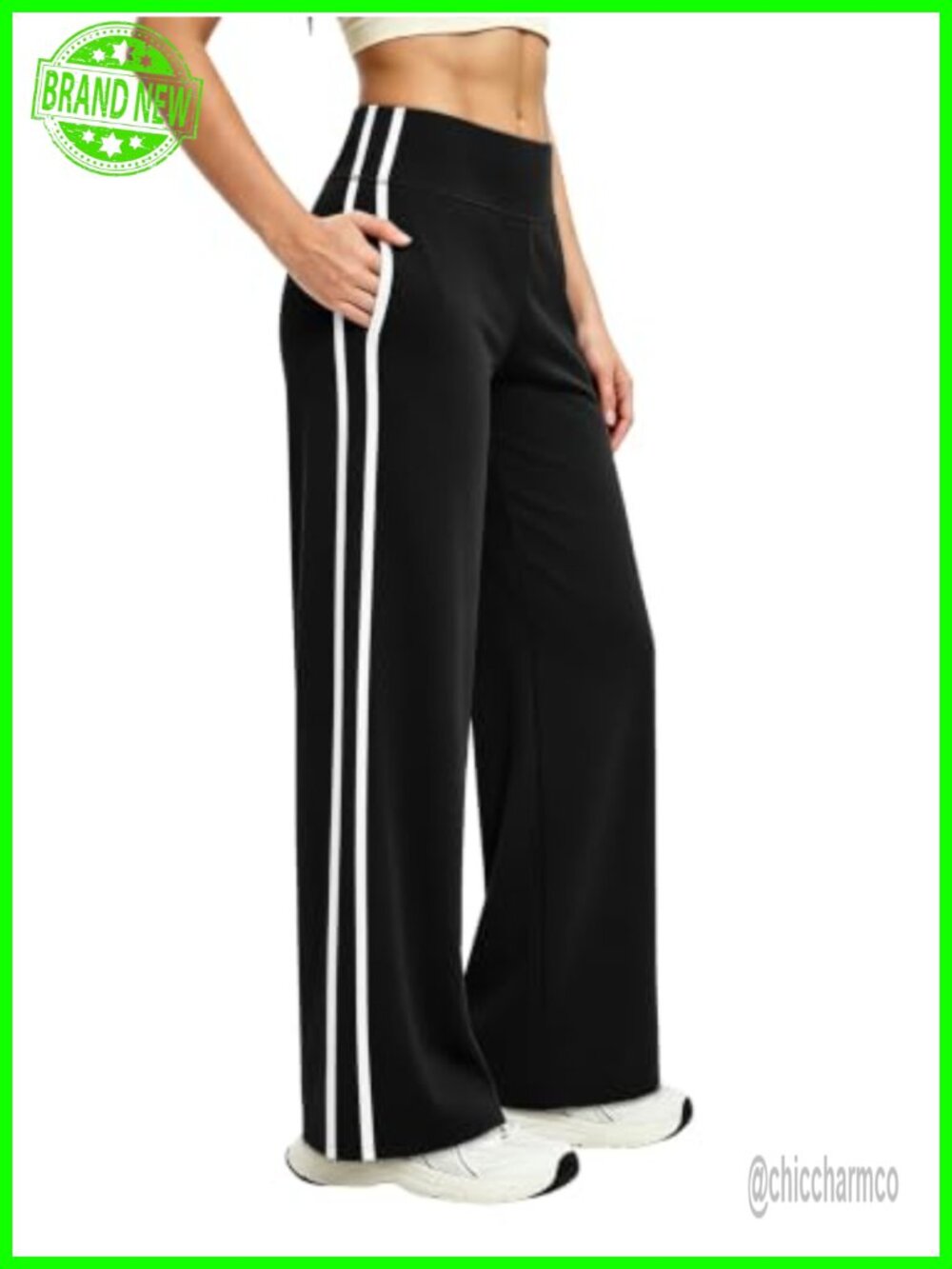 Wide Leg High Waist Track Pants with Pockets Loose Stretch Casual Active